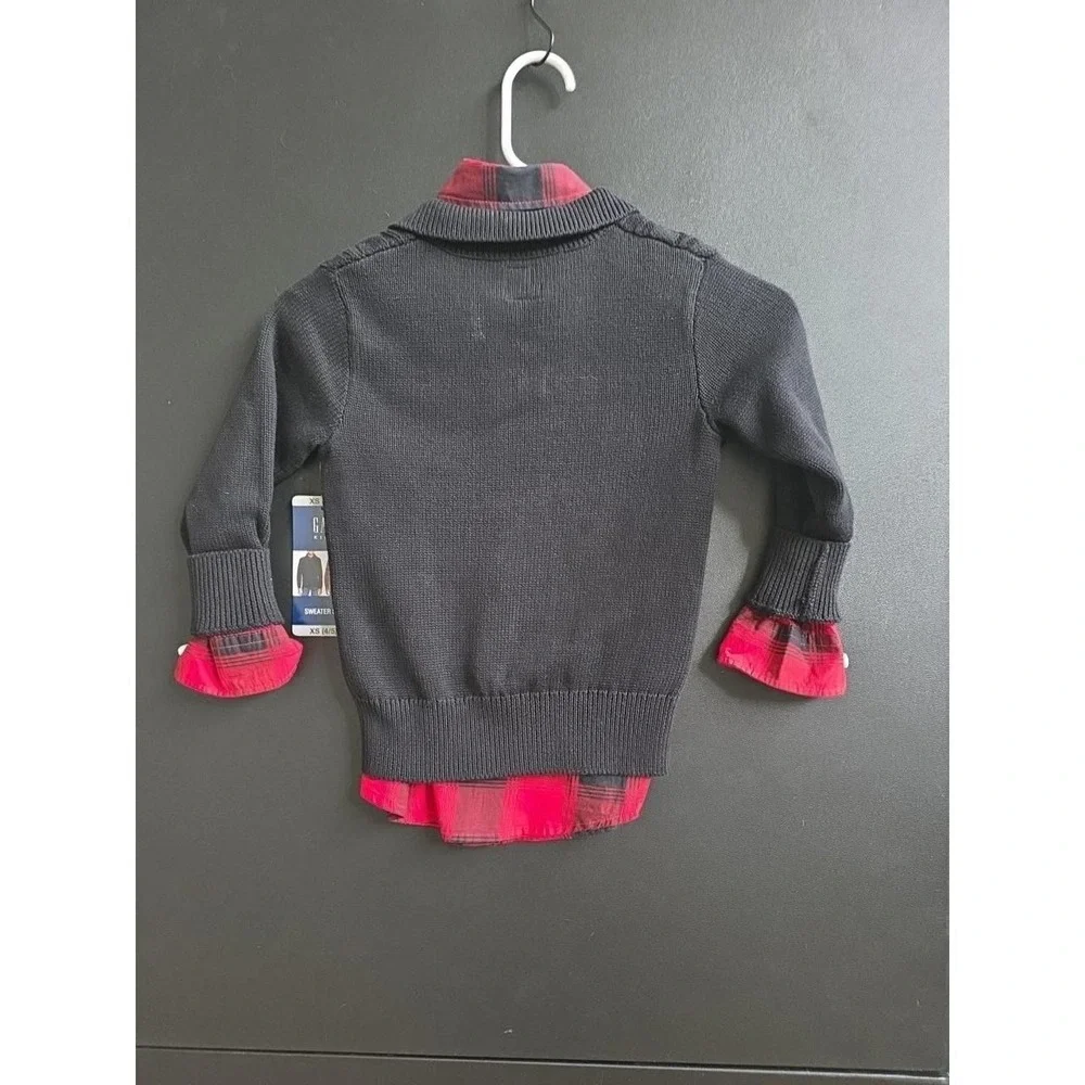 GAP Kids Sweater Shirt Set Youth XS 4/5 Black Plaid Layered Look